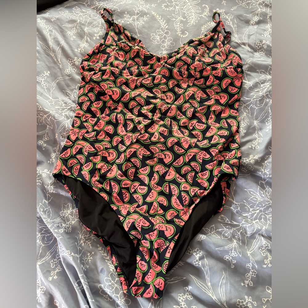 J. Crew Pink and Green Patterned One-Piece Swimsuit